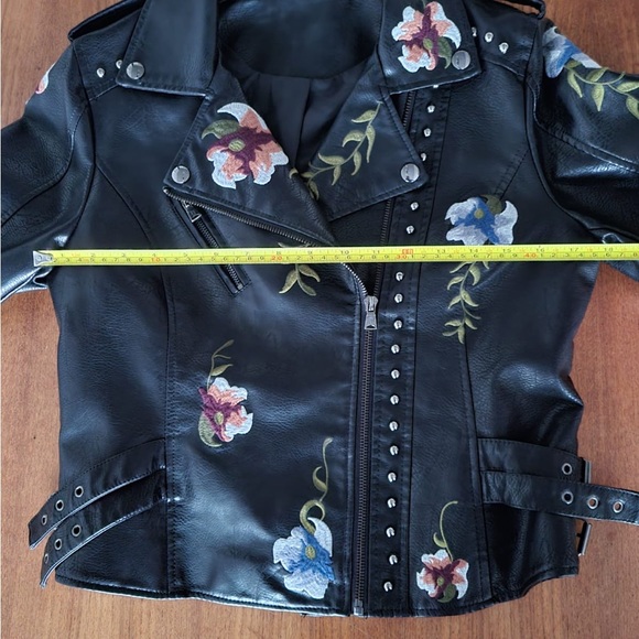 Floral Embroidered Vegan Leather Motorcycle Jacket - Picture 13 of 13
